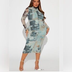 Fashion Nova Mesh Long Sleeve Midi Dress